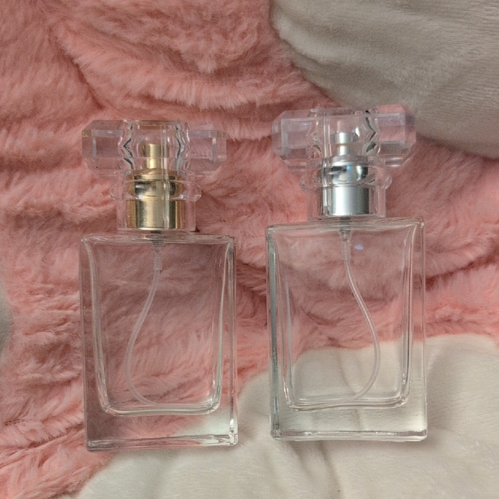 Clear Glass Spray Bottles with Gold and Silver Accents